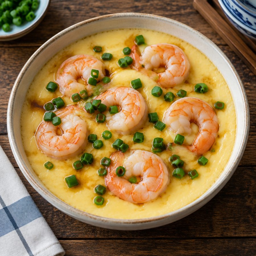 Steamed Egg with Prawns